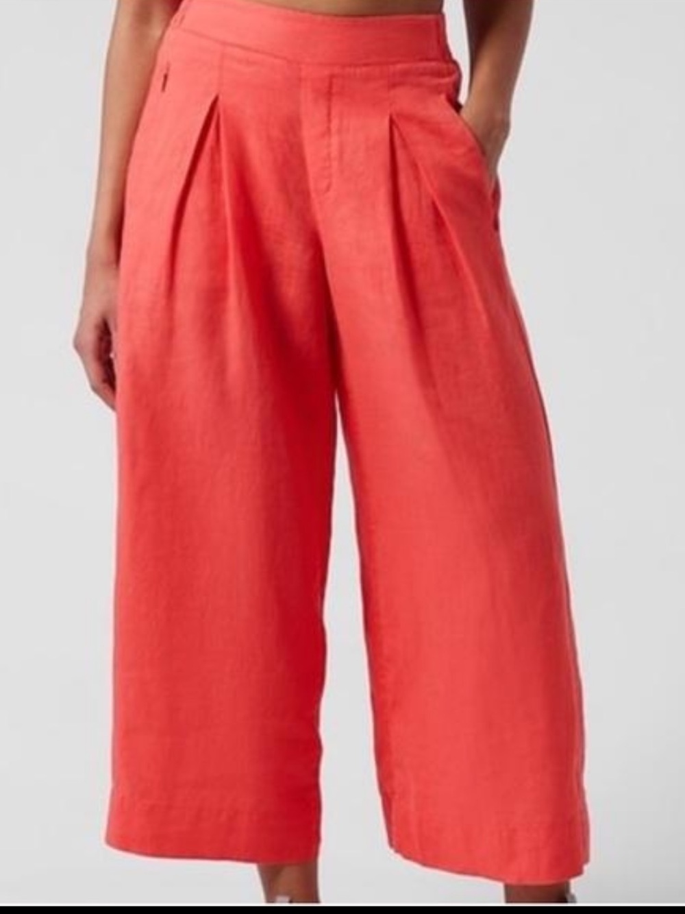 Athleta | Womens Playa Linen Wide Leg Crop Pant Passionfruit Coral 798591|10T